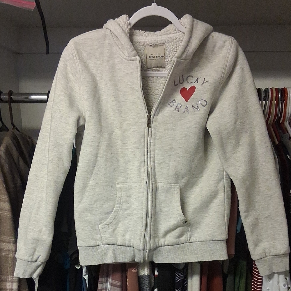Lucky Brand Kids Light Gray Hoodie with Red Heart